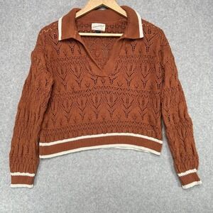 Universal Thread Crochet Knit Collared Pullover Sweater Rust Orange Womens Small